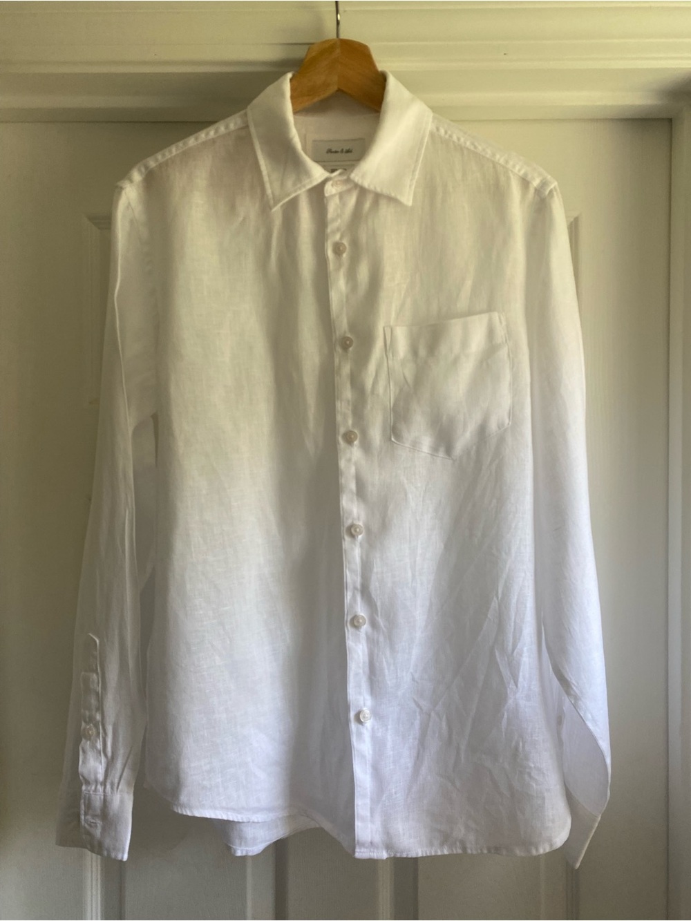 Men's White Long-Sleeve Linen Dress Shirt - Picture 2 of 5